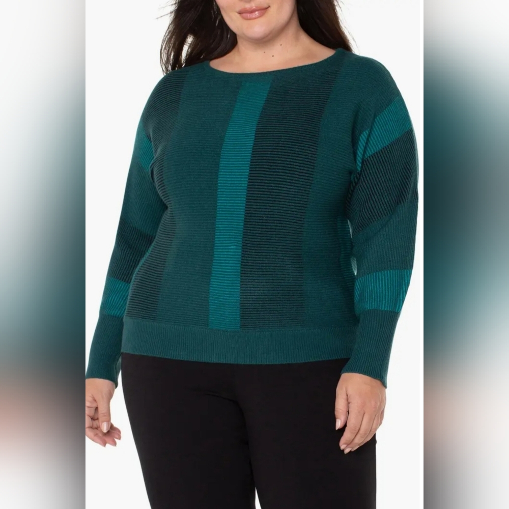 NWT Liverpool Boat Neck Dolman Sleeve Women's Green Striped Sweater Size 2X